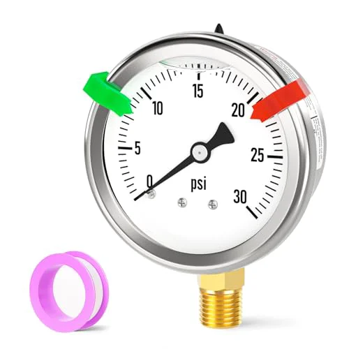 Smart 0 30PSI Stainless Steel Liquid Filled Pressure Gauge Trendy