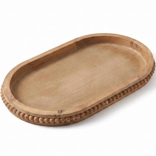 Long-Lasting Brown Oval Wood Decorative Tray Enhanced