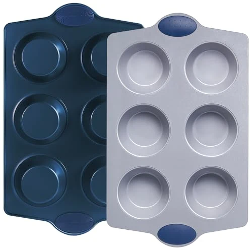 Breathable 2-Pack 6-Cup Non Toxic Nonstick Ceramic Jumbo Muffin Pan Cupcake Tin PFOA PFOA Rust-Resistant Aluminized Steel Oven Safe Blue 2 Count Dependable