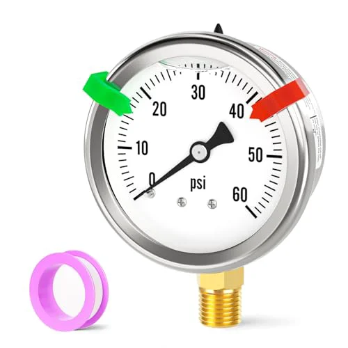 Casual 0 60PSI Stainless Steel Liquid Filled Pressure Gauge Excellent