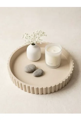 Lightweight 11 Inch Concrete Round Tray Home Decor for Coffee Table Decor Pure
