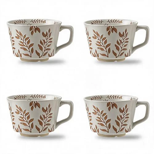 Exceptional 4 Pack 12oz Embossed Leaf Ceramic Coffee Mugs Flexible