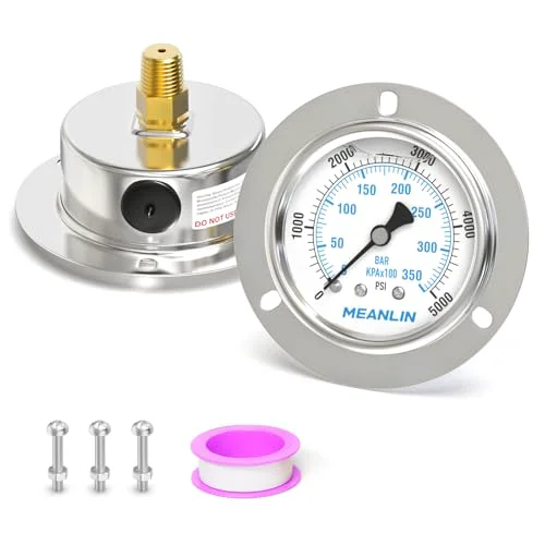 Elite 0 5000Psi Liquid Filled Pressure Gauge Front Flange Panel Mount Quality