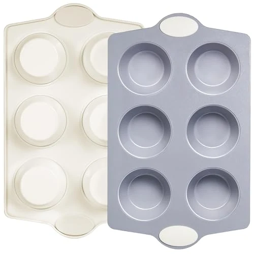 Eco-Friendly 2-Pack 6-Cup Non Toxic Nonstick Ceramic Jumbo Muffin Pan Cupcake Tin PFOA PFOA Heavy Duty Rust-Resistant Aluminized Steel Oven Safe Cream White Optimized