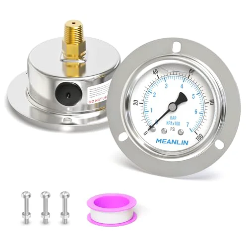 Elite 0 100Psi Liquid Filled Pressure Gauge Front Flange Panel Mount Premium Material