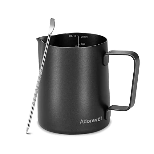 Professional Milk Frothing Pitcher 12oz Steaming Pitchers Stainless Steel Milk Coffee Cappuccino Latte Art Barista Steam Pitchers Milk Jug Cup with Decorating Art Pen Optimized