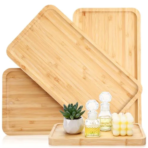 Optimized 3 Pcs Bamboo Tray for Bathroom Bamboo Vanity Bathroom Counter Organizer Decorative Tea Serving Tray for Dresser Coffee Table Home Toilet Tank Candle Perfume 3 Count Fine Crafted