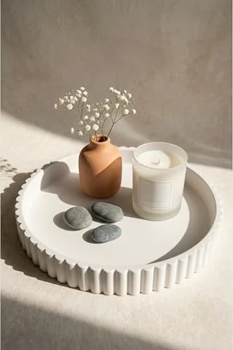 Superior 11 Inch Concrete Round Tray Home Decor for Coffee Table Decor Smooth