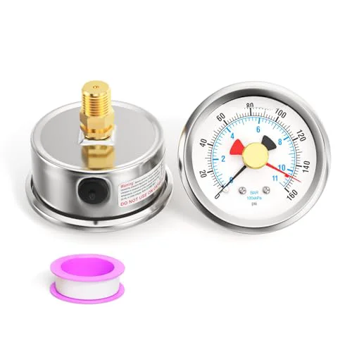 Effective 0 160PSI Stainless Steel with Reset Pointer Liquid Filled Pressure Gauge Classic