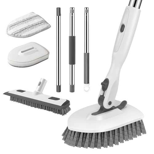 Premium 4-in-1 Tile Tub Floor Scrubber with Floor Scrub Brush White Grey Certified