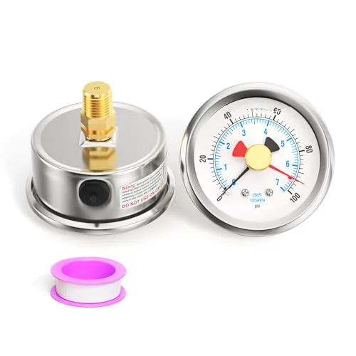 Natural 0 100PSI Stainless Steel with Reset Pointer Liquid Filled Pressure Gauge Refined