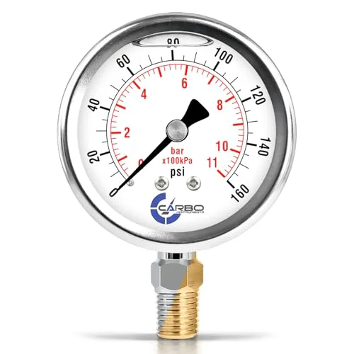 Functional Carbo 160 PSI Liquid Filled Pressure Gauge with NIST Traceable Certificate Easy-to-Use