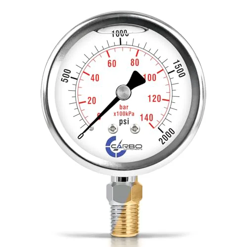 Elite Carbo 2000 PSI Liquid Filled Pressure Gauge with NIST Traceable Certificate Green