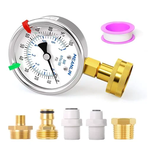 Original 0 100Psi Liquid Filled Pressure Gauge kit Plus 5 adapters Stainless Steel Frame 3 Eco-Friendly
