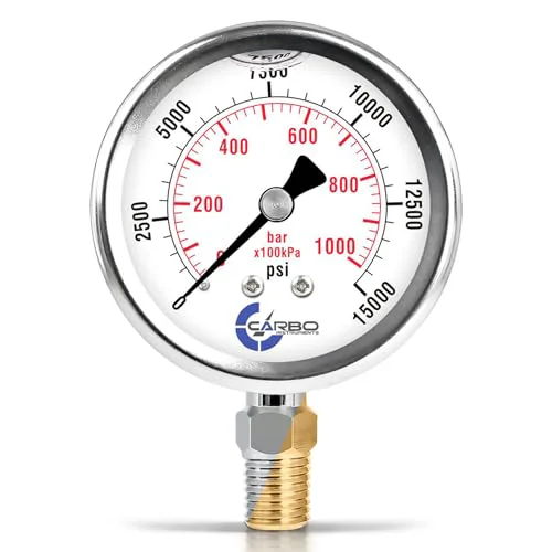 Stylish Carbo 15000 PSI Liquid Filled Pressure Gauge with NIST Traceable Certificate Smart