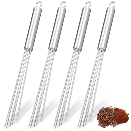Proven 4 Pcs Barista Whisk Tool 11.5 Inch Long Handle 10 Needles Stirrer 4 Count Modern