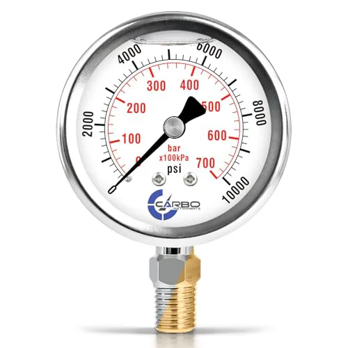 Proven Carbo 10000 PSI Liquid Filled Pressure Gauge with NIST Traceable Certificate Stylish
