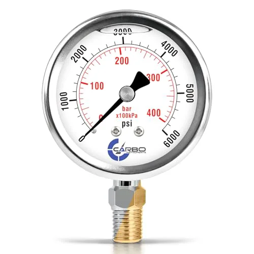 Authentic Carbo 6000 PSI Liquid Filled Pressure Gauge with NIST Traceable Certificate Eco-Friendly