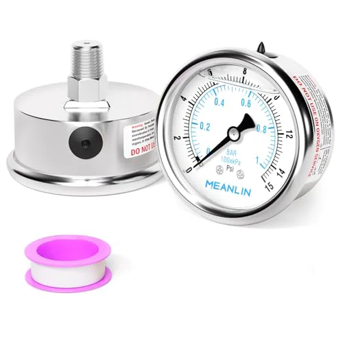 Professional 0 15Psi Liquid Filled Pressure Gauge Stainless Steel with 316 Stainless Steel Joint 1 High-End