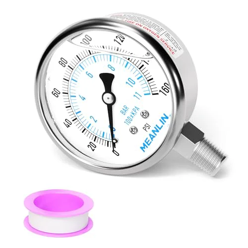 Versatile 0 160Psi Liquid Filled Pressure Gauge Stainless Steel with 316 Stainless Steel Joint 1 Solid