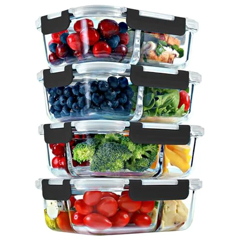 Fast Glass Meal Prep Containers 2 and 3 Compartments 4 Count Fashionable