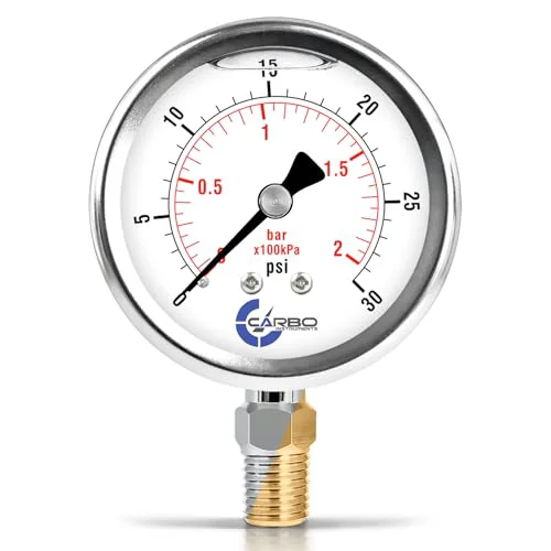 Convenient Carbo 30 PSI Liquid Filled Pressure Gauge with NIST Traceable Certificate Flexible