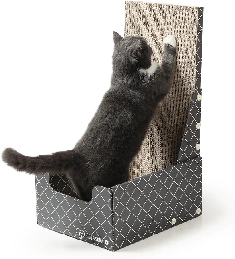 Powerful HIDE SCRATCH 26 L Shaped Cat Scratcher Box and Cat Bed with Double-Sided Cardboard Cat Scratch Pad Effective
