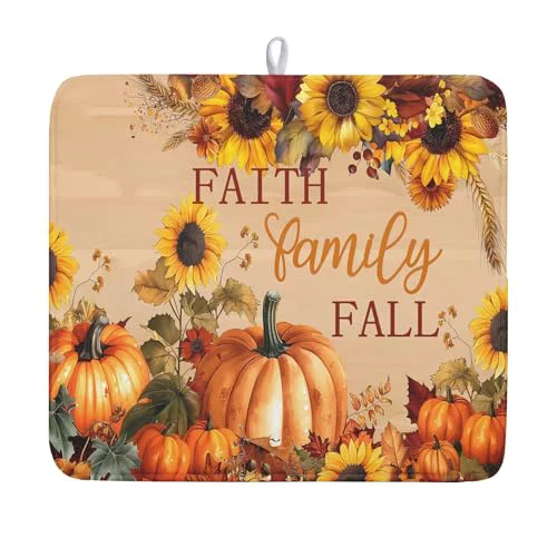 Easy-to-Use Faith FamilyFall Dish Drying Mat 16X18 Inch Thanksgiving Mats for Kitchen Counter Thanksgiving Autumn Harvest Pumpkin Dish Drying Mat Microfiber Dish Drying Pad Dish Rack Drainer Mat for Coffee Bar Fast