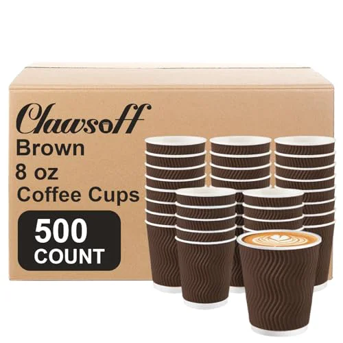 Premium Material 500 Pack 8 oz Ripple Insulated Disposable Paper Cups 500 Count Contemporary