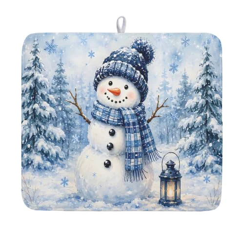 Verified Winter Snowman Decorations Dish Drying Mat 16x18 Inch Powerful