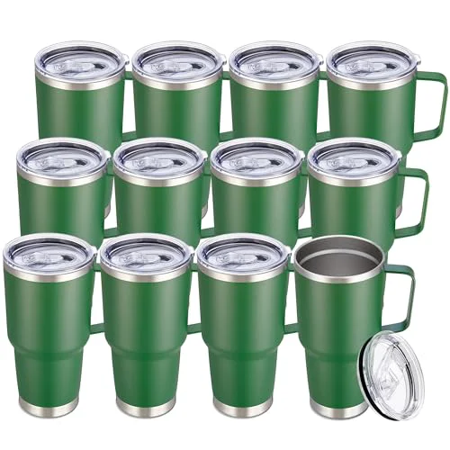 Responsible 30 oz Stainless Steel Tumblers Bulk with Handle and Lid 12 Count Reliable
