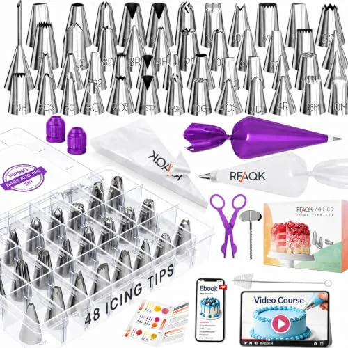 Top-Quality 74PCs Icing Piping Bags and Tips Set for Beginners to Decorate Cake Authentic