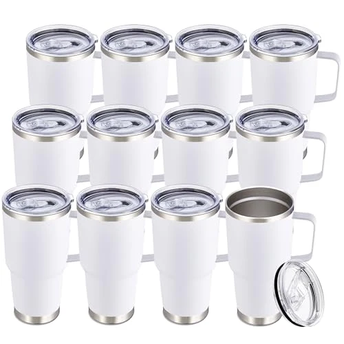 Original Design 30 oz Stainless Steel Tumblers Bulk with Handle and Lid 12 Count Contemporary