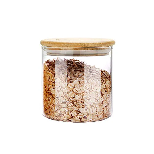 Relaxed Glass Food Storage Containers Jar Seal Bamboo Lids 600ml Airtight Canister Organization Sets Stackable Original
