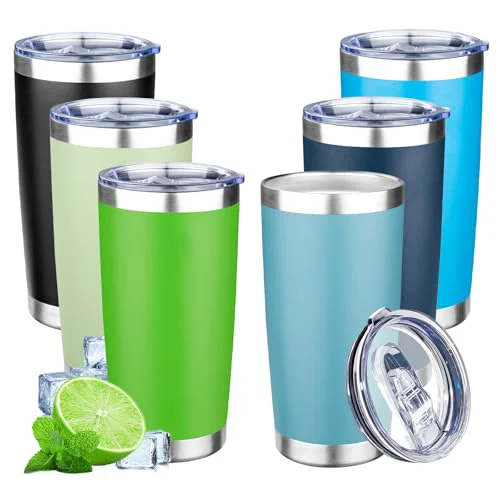Traditional 20oz Tumbler with Lid Double Wall Vacuum Insulated Travel Coffee Mug Stainless Steel Thermal Cup Powder Coated Sturdy Coffee Tumbler Bulk for Hot and Cold Beverages 6 Count Trusted