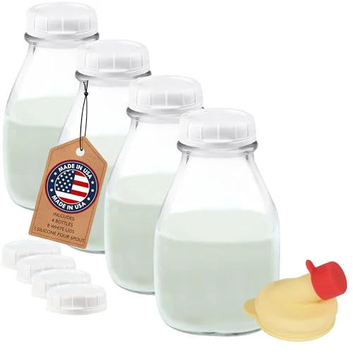 Trusted 16 Oz Glass Milk Bottles with Lids 4 Count Trendy