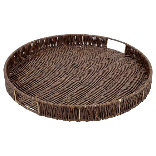 Advanced Round Ottoman Tray Large Wicker Serving Tray with Handles High-Grade