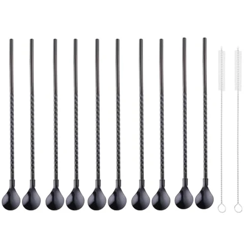 Powerful 10 pcs Metal Straw Spoons with 2 Cleaning Brushes Safe