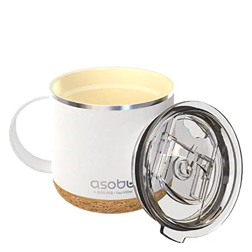 Fast Infinite Stainless Steel Insulated Coffee Mug with Inner Ceramic Coating and Cork Coaster 16 Ounce Breathable