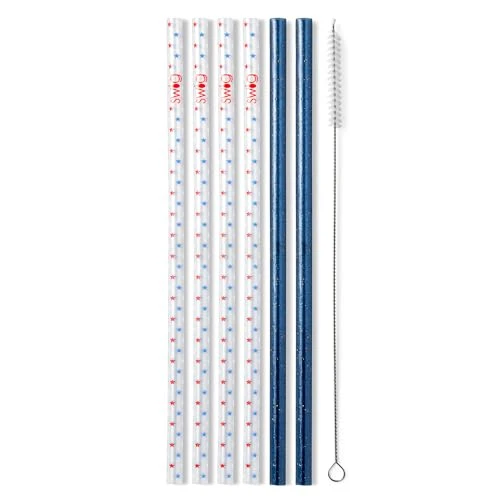 Efficient Reusable Straw Set with Cleaning Brush 6 Count
