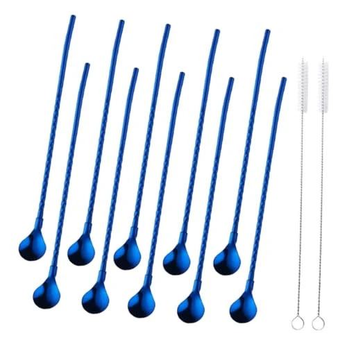 Efficient 10 pcs Metal Straw Spoons with 2 Cleaning Brushes Certified