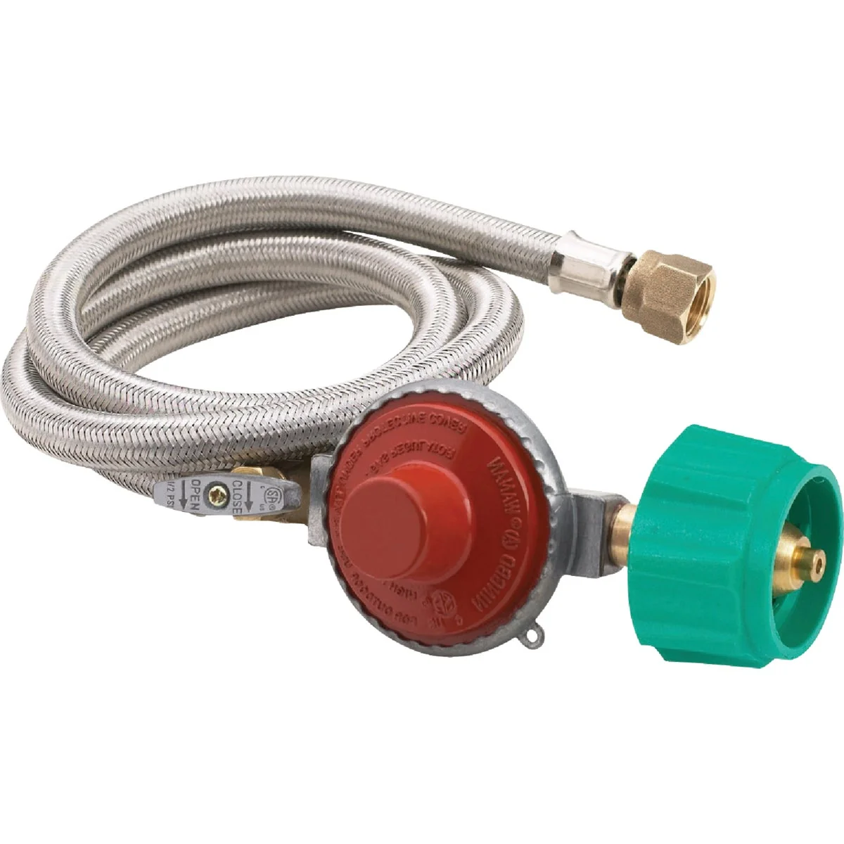 Dependable Bayou Classic 48 In. Stainless Steel High Pressure LP Hose Preset Regulator Clean