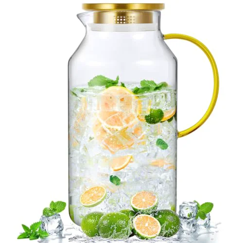 Smart 1 Gallon Gold Glass Pitcher with Lid and Handle Top-Quality