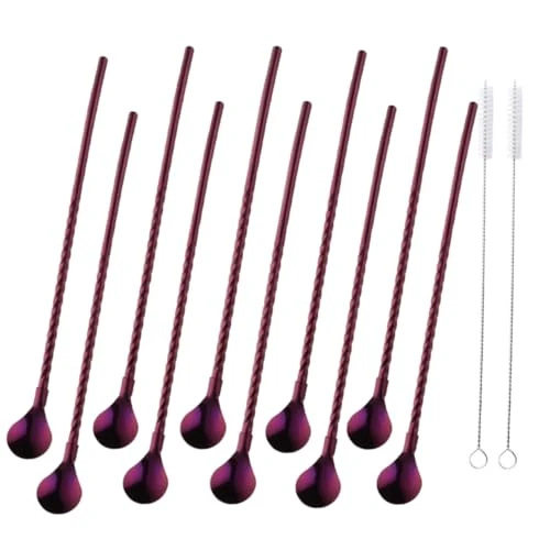 Long-Lasting 10 pcs Metal Straw Spoons with 2 Cleaning Brushes Original