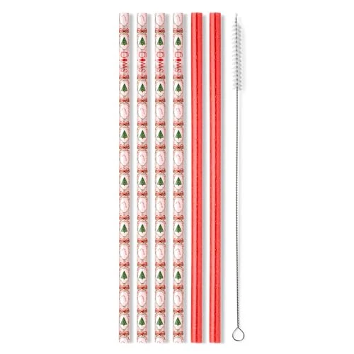 Contemporary Reusable Straw Set with Cleaning Brush 6 Count High-Grade