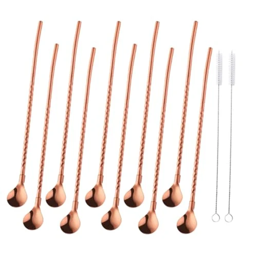 Functional 10 pcs Metal Straw Spoons with 2 Cleaning Brushes Smart