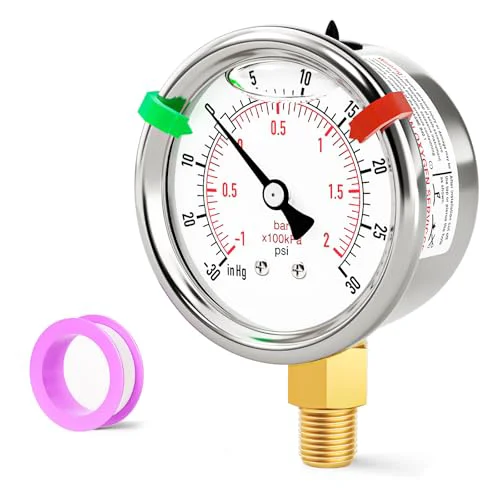 Effective 30inHG 30PSI Stainless Steel Liquid Filled Pressure Gauge Artisan