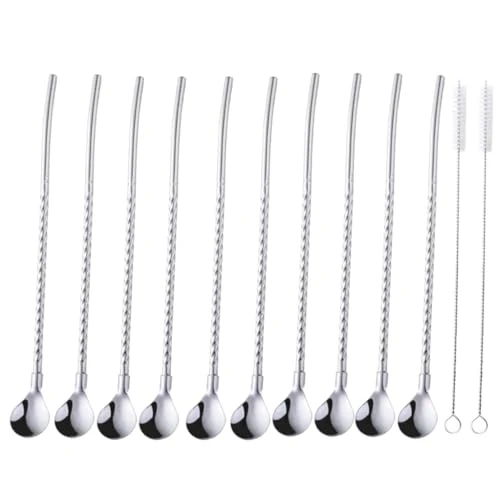 Enhanced 10 pcs Metal Straw Spoons with 2 Cleaning Brushes Smart