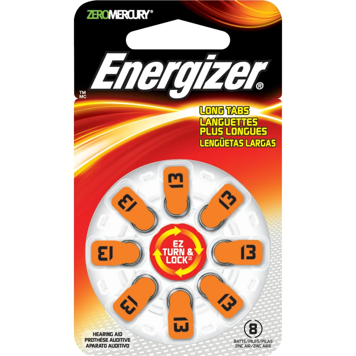 Authentic Energizer EZ Turn Lock 13 Hearing Aid Battery 8-Pack Lightweight