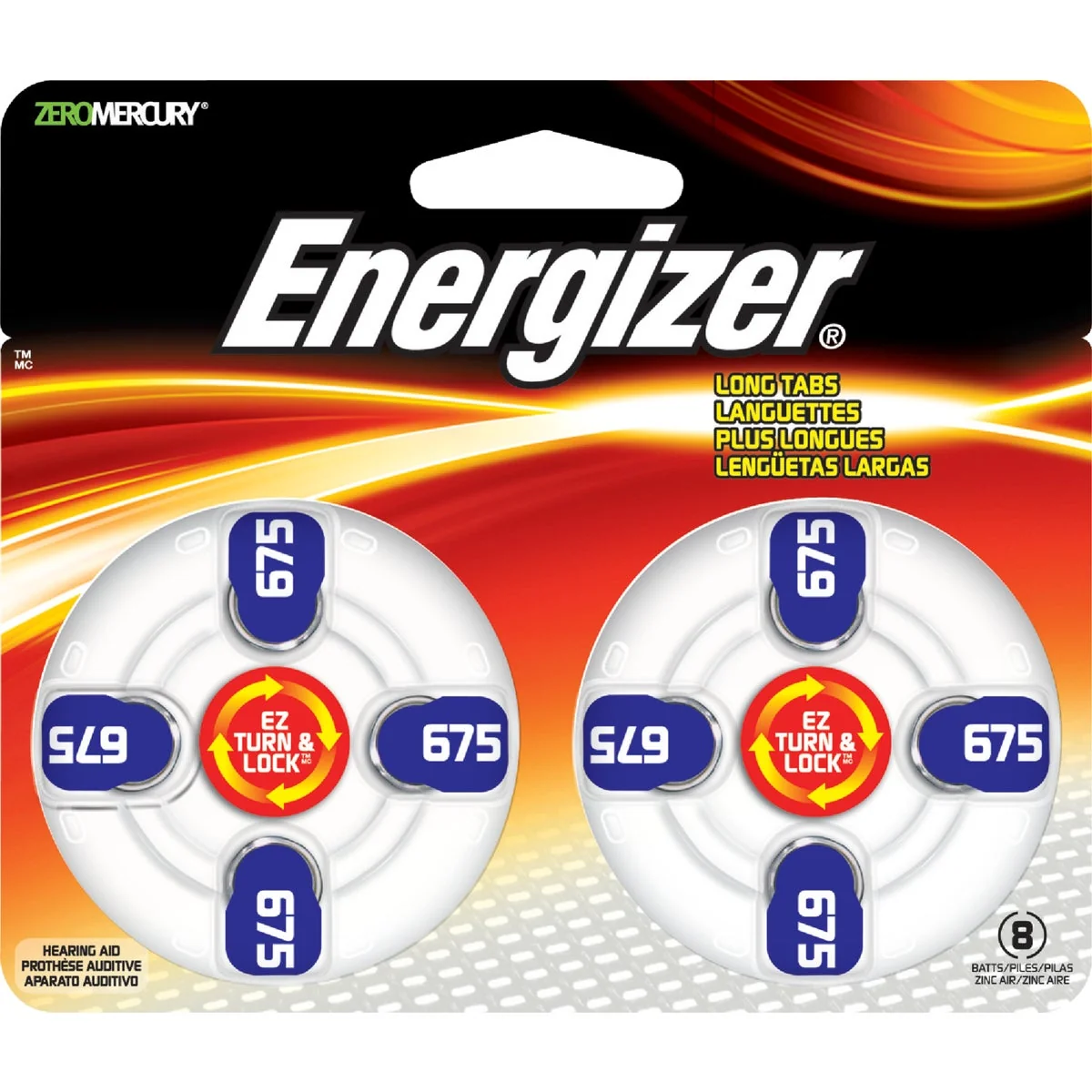 Certified Energizer EZ Turn Lock 675 Hearing Aid Battery 8-Pack Crafted